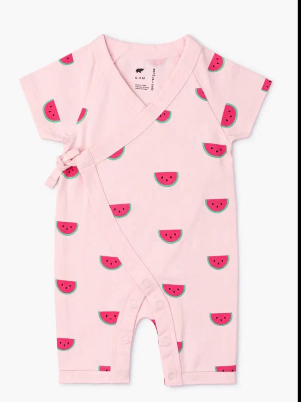 Monica + Andy Pink Watermelon print Kimono Tie One-Piece Romper Shortall 0-3 Mo